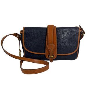 Vintage Dooney Bourke Navy Blue & Tan AWL Equestrian Crossbody Bag Made In USA